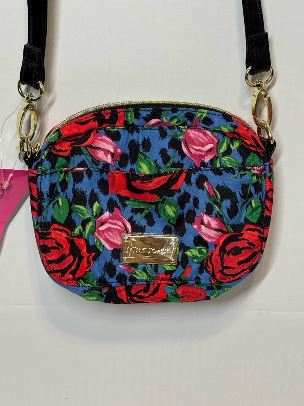 Betsey Johnson NWT Floral Leopard Print Wild Roses Crossbody Bag Blue Red Roses
